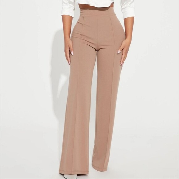 Pants - Tan Highwaist Pintuck Seam Front Dress Pants